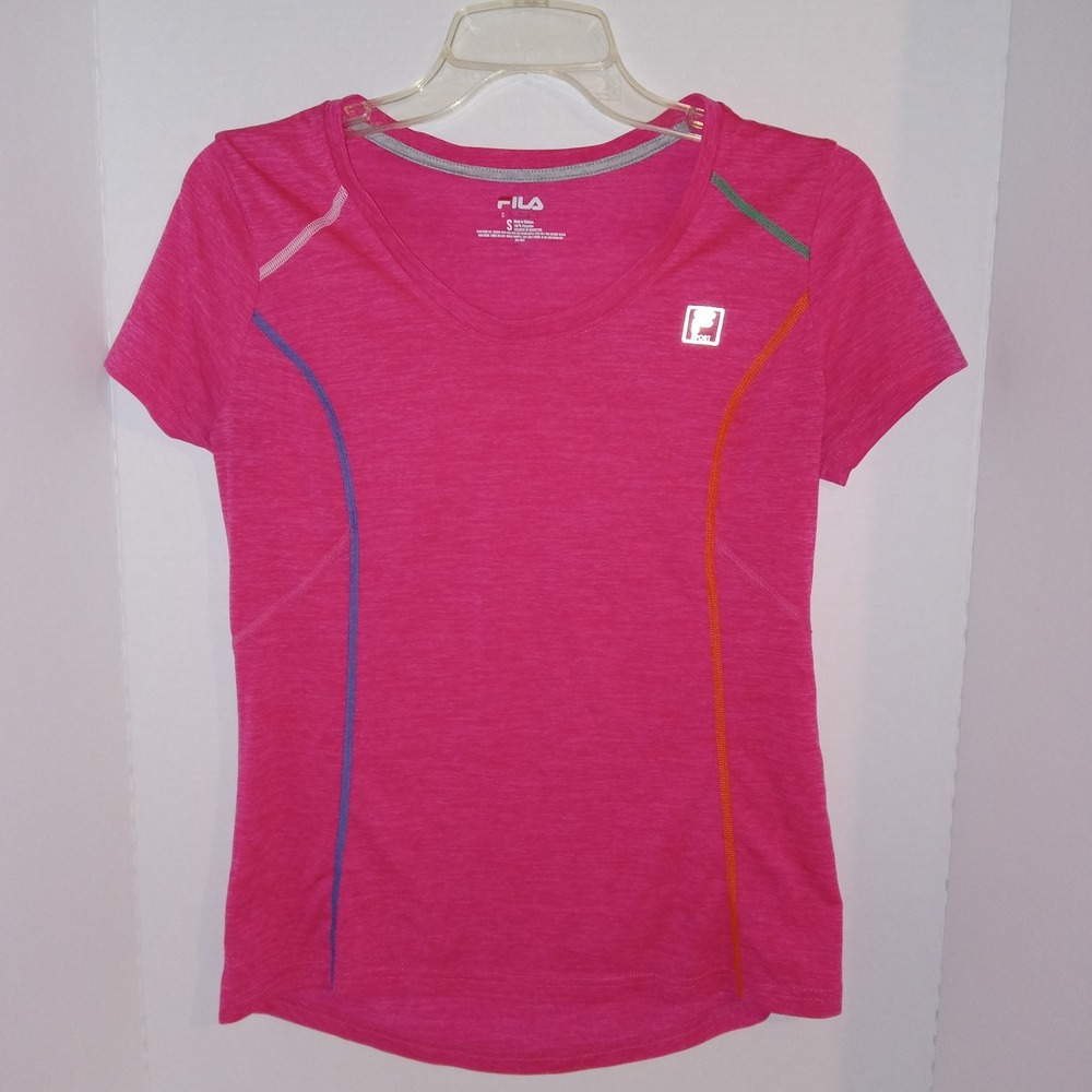 Fila Sport T-Shirt Women Small Pink Heathered Contrast Stitch Activewear Tee